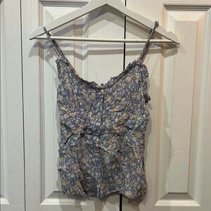 Vintage-Inspired Versona Floral Blue Spaghetti Strap Top